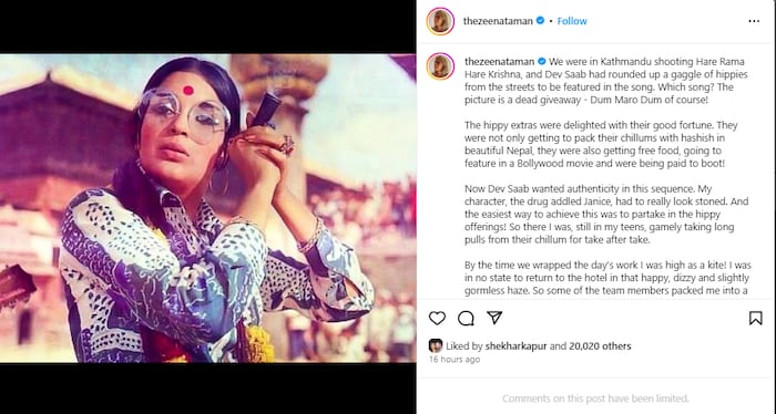 Zeenat Aman Hare rama Hare krishna post