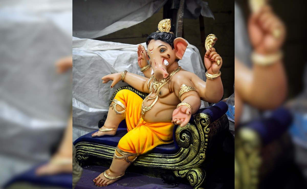 An idol of Lord Ganesha at a workshop on the first day of the Ganesh Chaturthi celebrations, in New Delhi